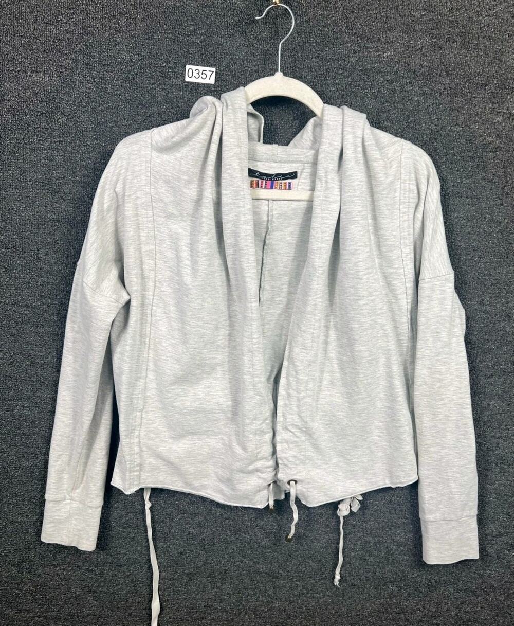 Talia Open Front Cardigan Sweater Womens Sz L Gray Hooded Drawstring PERU MADE